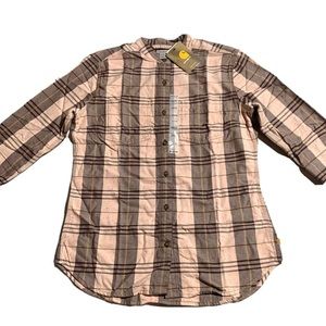 Carhartt Woman's 3/4 Sleeve Mandarin Collar Plaid Shirt S Small NWT